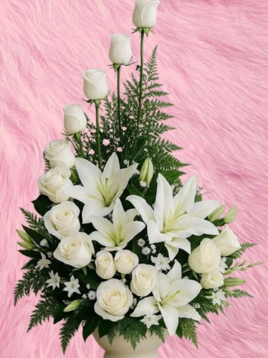 Bunga Meja Lily & Mawar Putih - Table Flower Khanaya Florist Medan